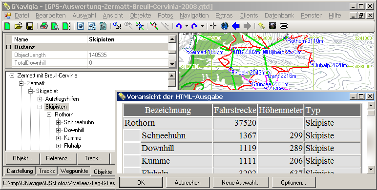 GPS Tracks und HTML Ergebnisse GPS Tracks